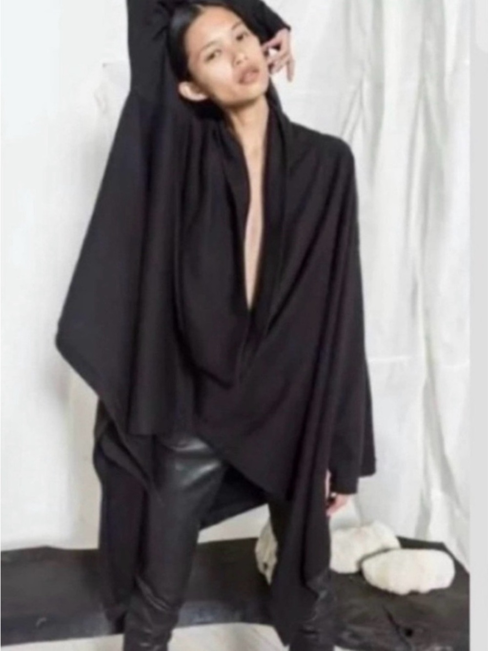 Nicholas K Sirius Sweatshirt Black Draped Open-Front Top